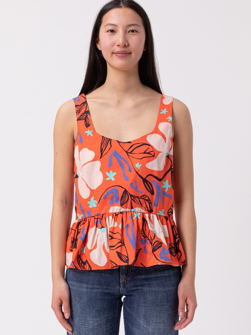 NWT PS Paul Smith Orange Floral Peplum Tank Top with Cut Out Back